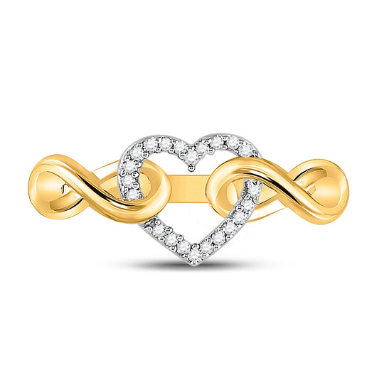 10K Yellow Gold Womens Round Diamond Infinity Twist Heart Ring 1/10 Cttw, Womens Size: 5-10