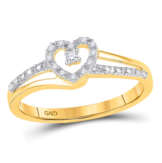 10K Yellow Gold Womens Round Diamond Heart Promise Ring 1/20 Cttw, Womens Size: 5-10