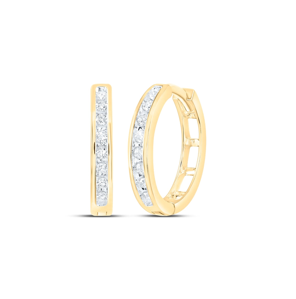 10K White Or Yellow Gold Womens Round Diamond Hoop Earrings