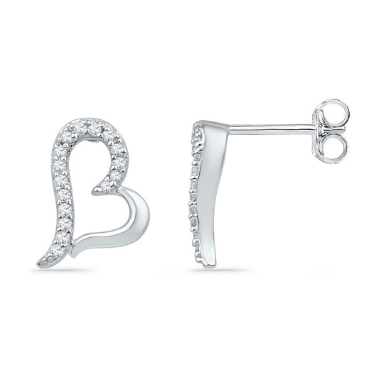 10K White Gold Womens Round Diamond Heart Earrings 1/10 Cttw, Length: 0.38 In, Width: 0.25 In