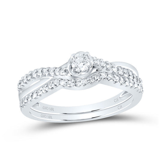 10k White Gold Round Diamond Bridal Wedding Ring Band Set 1/3 Cttw, Womens Size: 5-10