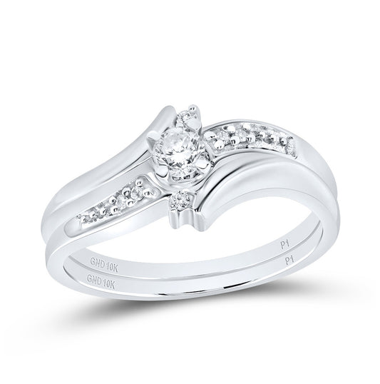 10K White Gold Round Diamond Bridal Wedding Ring Band Set 1/5 Cttw, Womens Size: 5-10