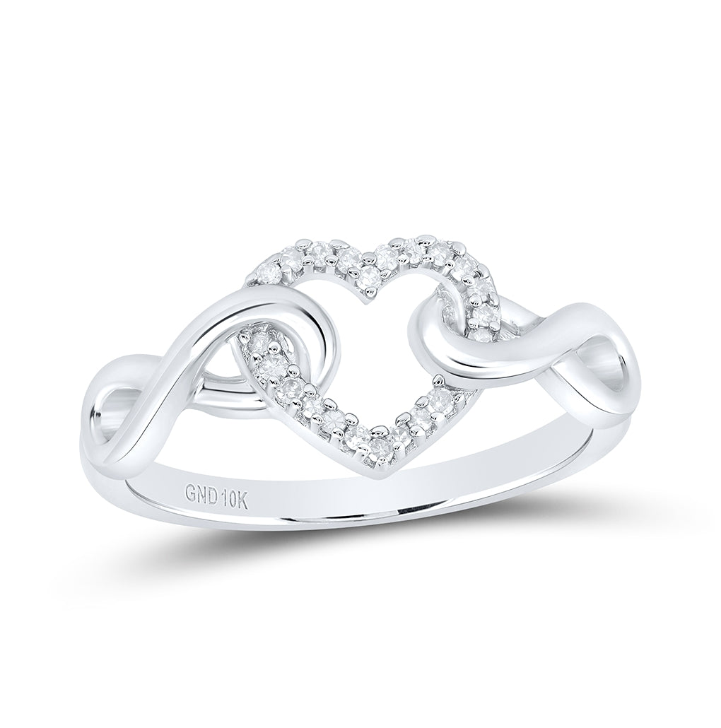 10K White Gold Womens Round Diamond Infinity Twist Heart Ring 1/10 Cttw, Womens Size: 5-10
