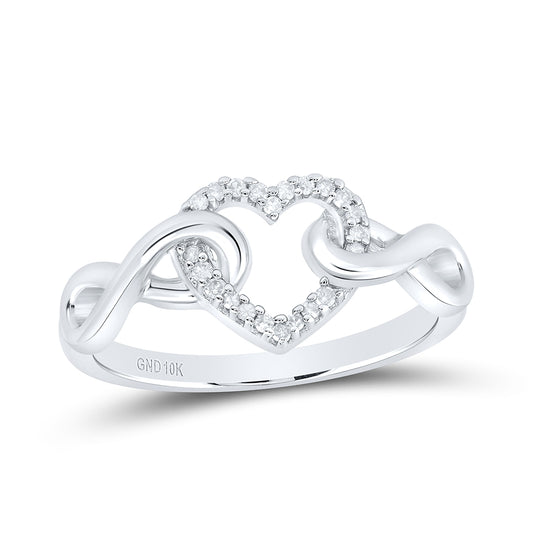 10K White Gold Womens Round Diamond Infinity Twist Heart Ring 1/10 Cttw, Womens Size: 5-10