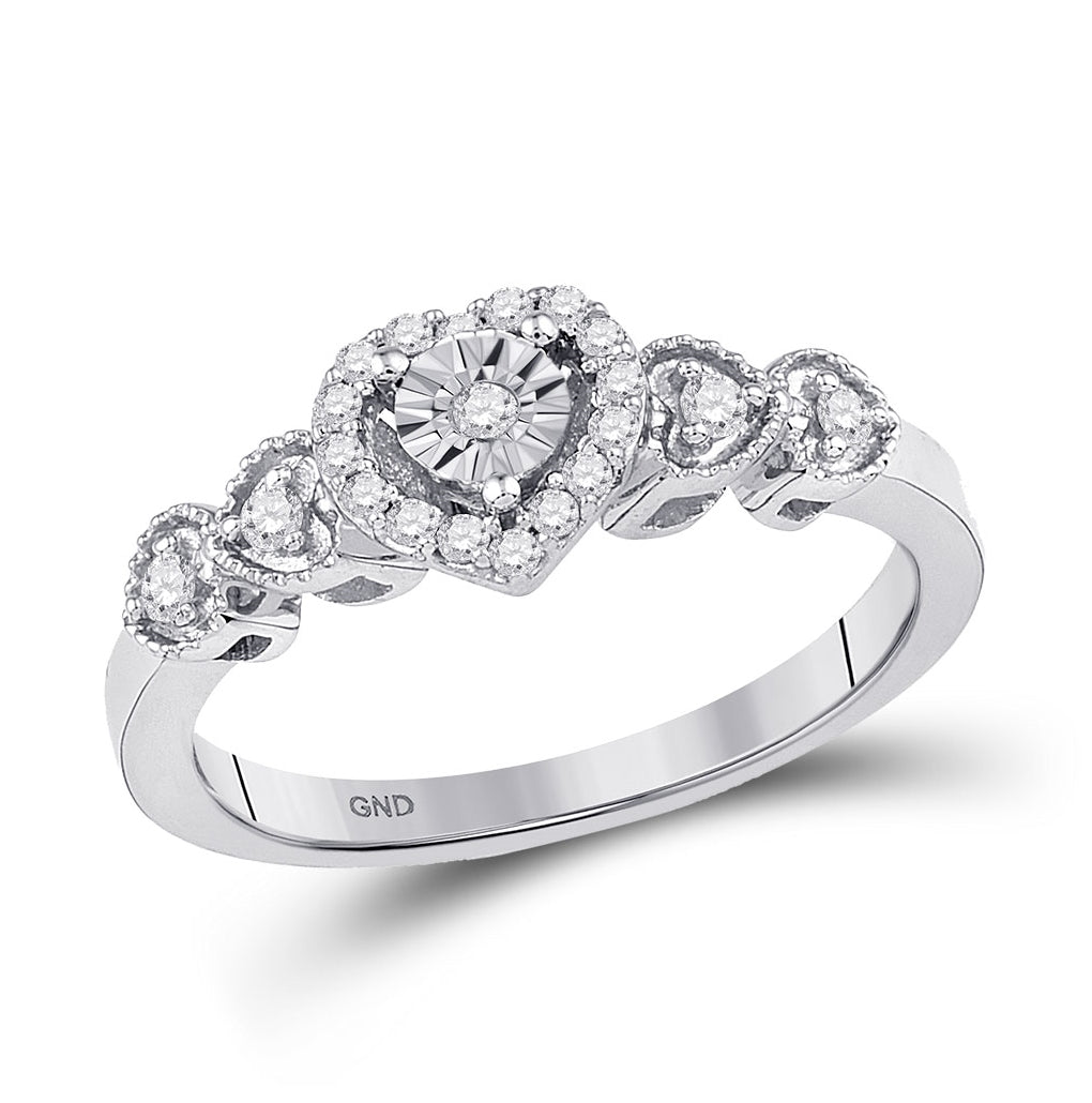 10K White Gold Womens Round Diamond Heart Ring 1/5ctw, Womens Size: 5-10