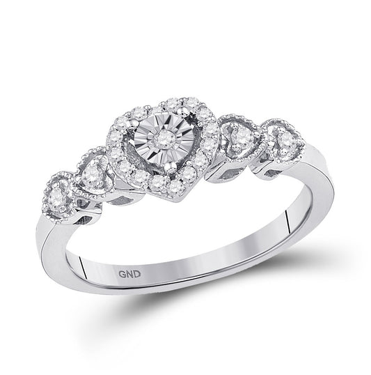 10K White Gold Womens Round Diamond Heart Ring 1/5ctw, Womens Size: 5-10