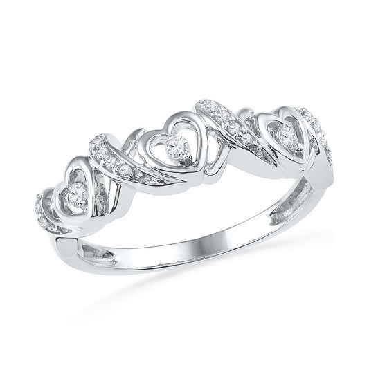 10K White Gold Womens Round Diamond Heart Band Ring 1/8 Cttw, Womens Size: 5-10