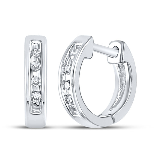 10K White Gold Womens Round Diamond Single Row Huggie Earrings 1/20 Cttw, Length: 0.38 In, Width: 0.38 In