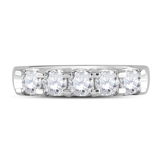 14K White Gold Womens Machine Set Round Diamond 5-stone Wedding Band 1 Cttw, Womens Size: 5-10
