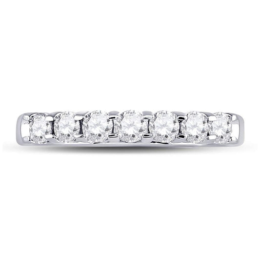 14K White Gold Womens Round Diamond Single Row Machine-set Wedding Band 1/2 Cttw, Womens Size: 5-10