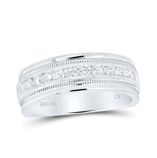 14K White Gold Mens Round Diamond Wedding Single Row Band Ring 1/2 Cttw, Mens Size: 7-13