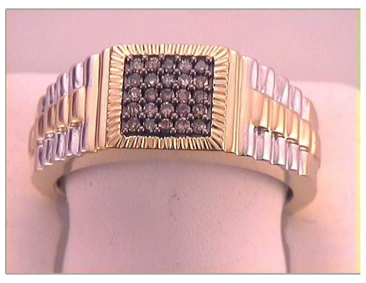 10kt Two-tone Gold 1/4ctw Diamond  Natural Brown  Mens Band