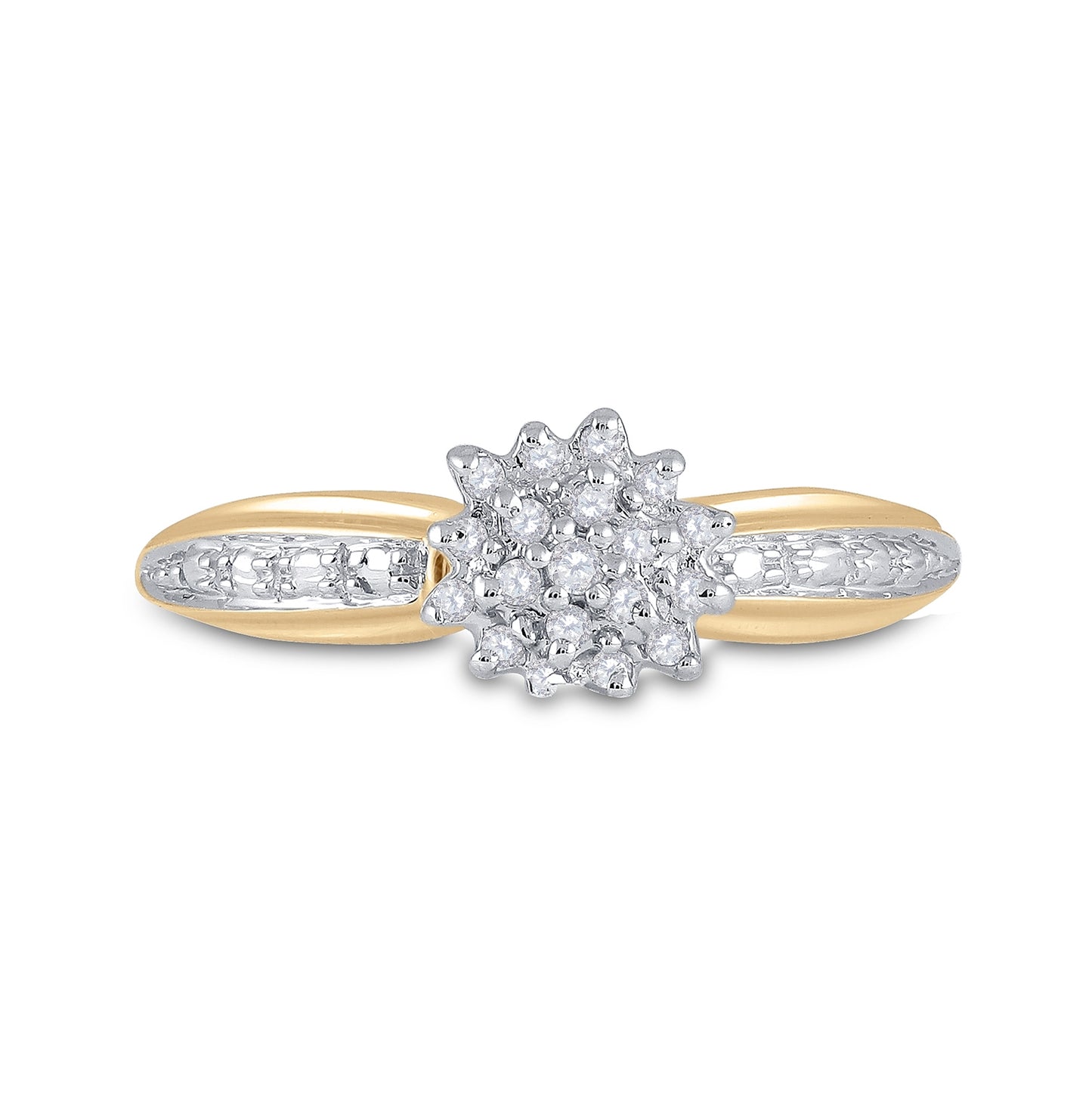 10K Yellow Gold Womens Round Diamond Cluster Ring 1/10 Cttw, Womens Size: 5-10