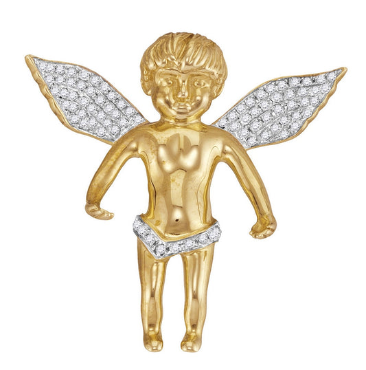 10kt Yellow Gold Mens Round Diamond Angel Wings Cherub Charm Pendant 1/2 Cttw