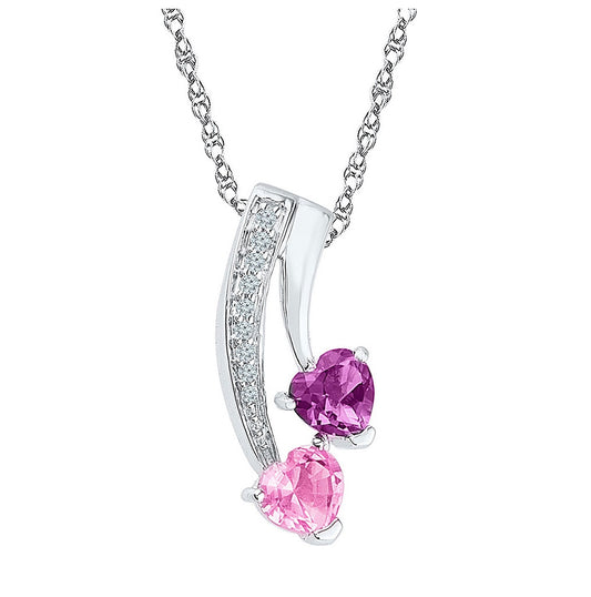 Sterling Silver Womens Heart Synthetic Pink Sapphire Heart Pendant 7/8ctw, Width: 0.28 In