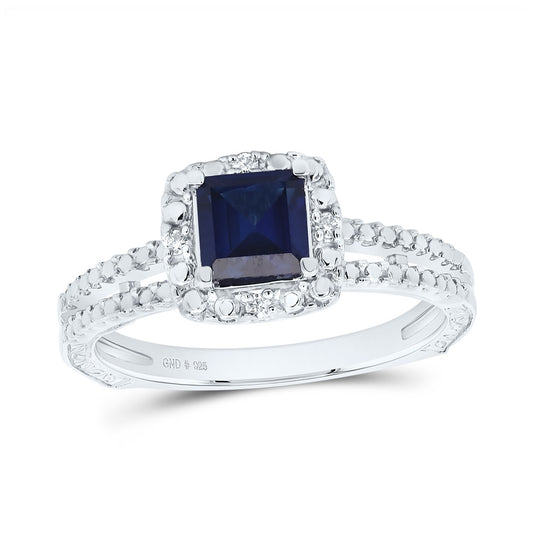 Sterling Silver Womens Princess Synthetic Blue Sapphire Solitaire Ring 7/8 Cttw, Womens Size: 5-10