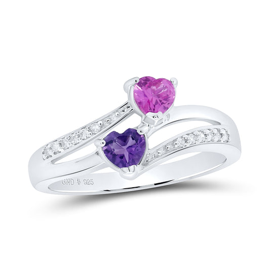 Sterling Silver Womens Heart Synthetic Amethyst Pink Sapphire Bypass Ring 3/4 Cttw, Womens Size: 5-10