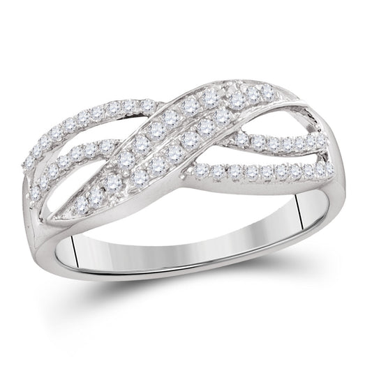 10kt White Gold Womens Round Diamond Crossover Band Ring 1/3 Cttw