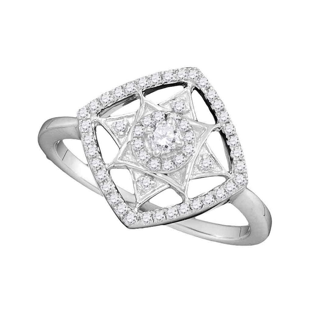 10kt White Gold Womens Round Diamond Square Fashion Ring 1/3 Cttw