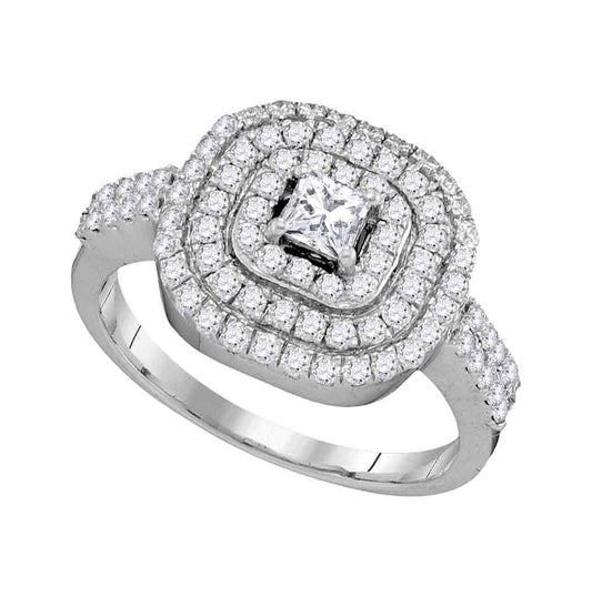 14kt White Gold Womens Princess Diamond Solitaire Triple Halo Bridal Wedding Engagement Ring 1.00 Cttw