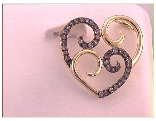 10kt Yellow Gold 1/4ctw Diamond Natural Brown Heart Pendant