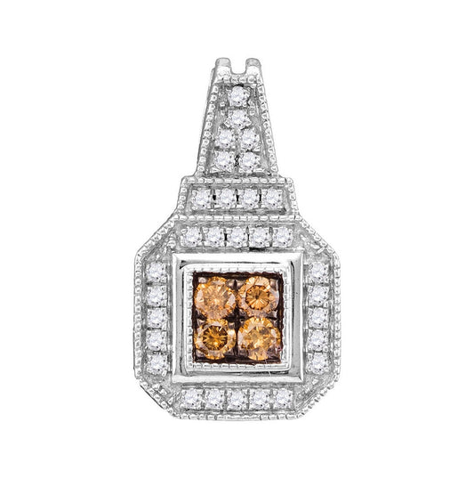 10kt White Gold Womens Round Brown Diamond Square Cluster Pendant 1/3 Cttw