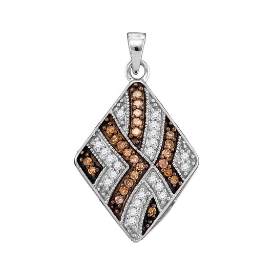 10kt White Gold Womens Round Brown Diamond Square Pendant 1/3 Cttw