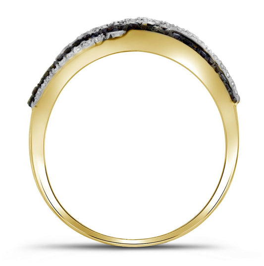 10kt Yellow Gold Womens Round Brown Diamond Linked Loop Band Ring 1/2 Cttw