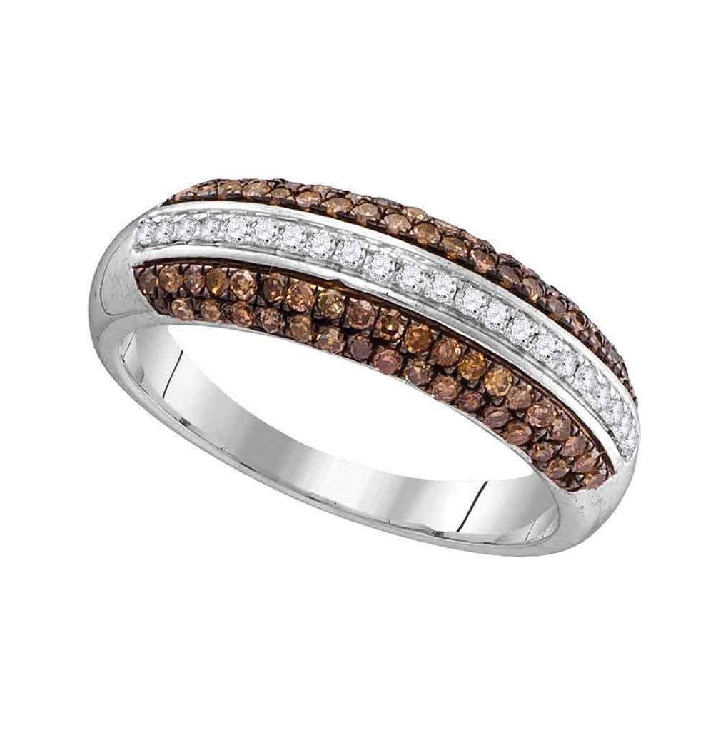 10kt White Gold Womens Round Brown Diamond Horizontal Stripe Band 1/2 Cttw