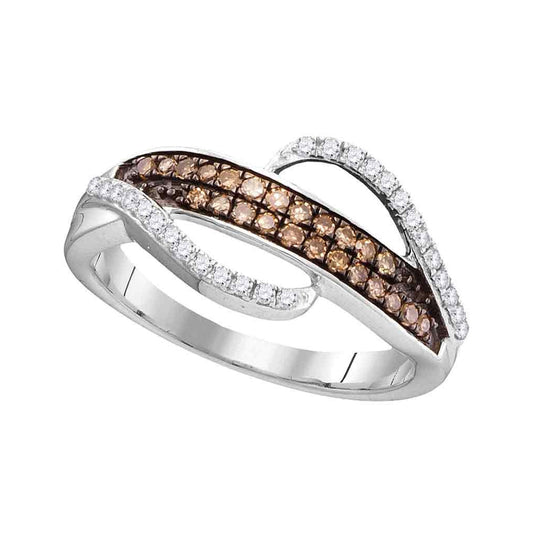 10kt White Gold Womens Round Brown Diamond Band Ring 1/3 Cttw