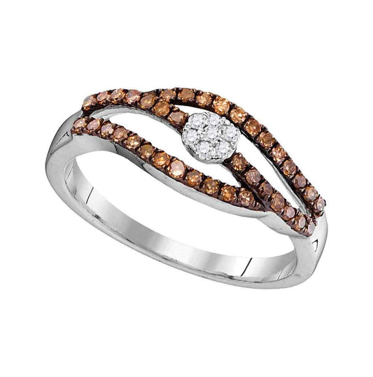 10K White Gold Womens Round Brown Diamond Strand Cluster Ring 1/3 Cttw, Womens Size: 5-10