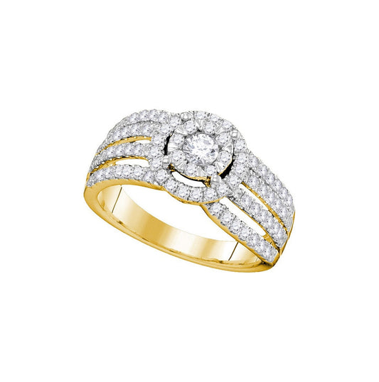 14kt Yellow Gold Womens Round Diamond Solitaire Halo Strand Bridal Wedding Engagement Ring 1.00 Cttw