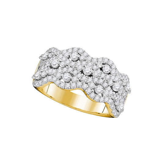 14kt Yellow Gold Womens Round Pave-set Diamond Contoured Strand Cocktail Band 1.00 Cttw