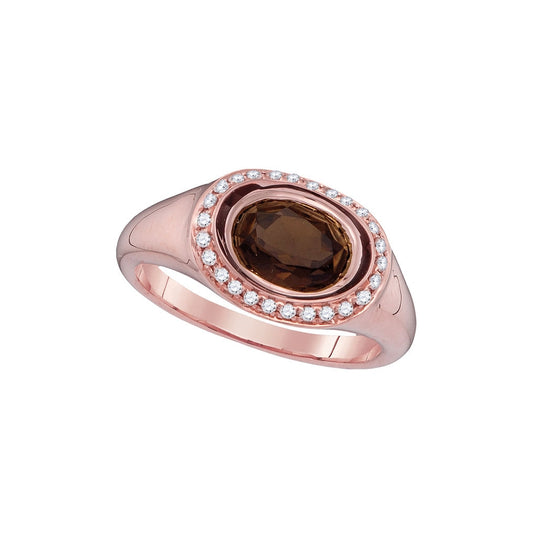 14kt Rose Gold Womens Oval Smoky Quartz Oval Ring 1-3/8 Cttw