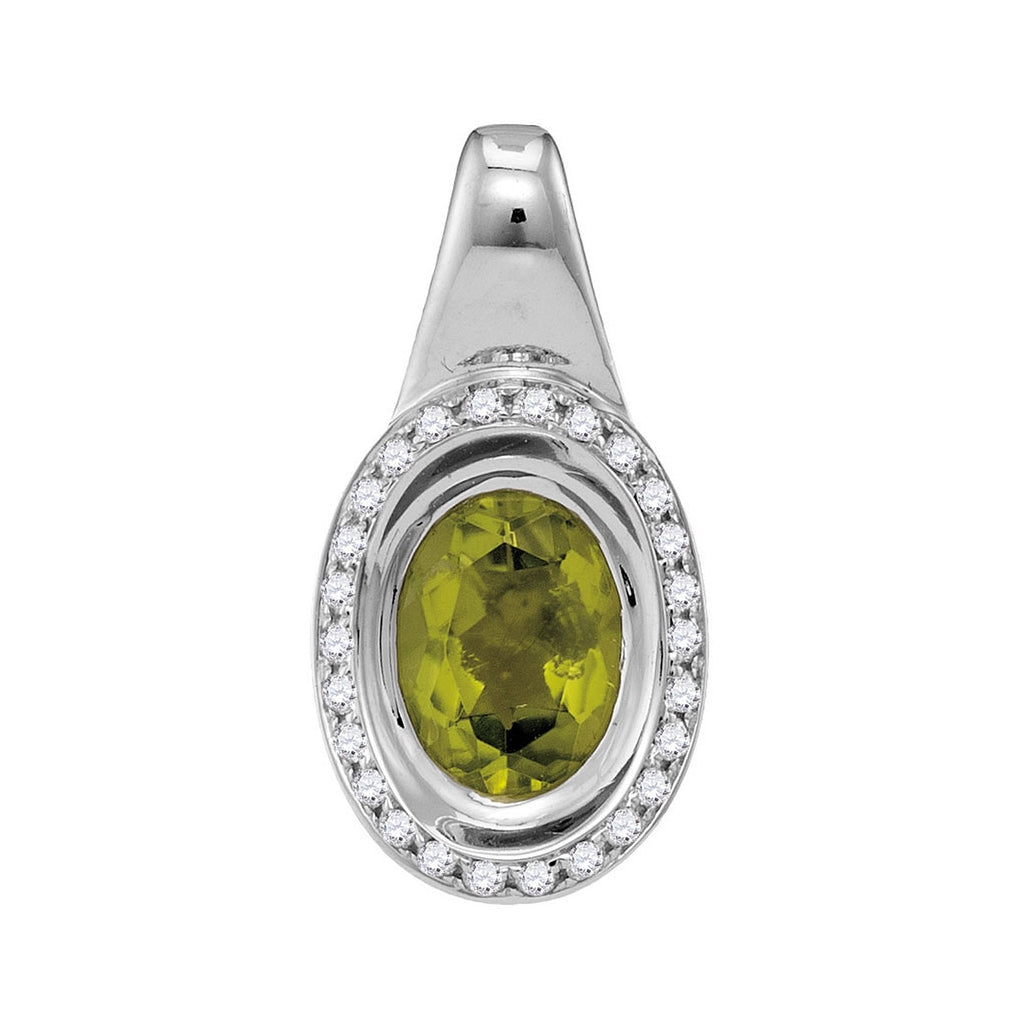 14kt White Gold Womens Oval Peridot Solitaire Diamond Accent Pendant 1-1/2 Cttw