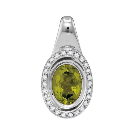 14kt White Gold Womens Oval Peridot Solitaire Diamond Accent Pendant 1-1/2 Cttw