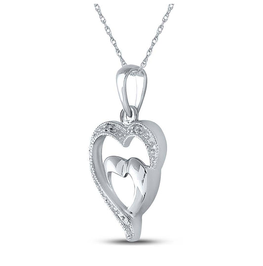 Sterling Silver Womens Round Diamond Heart Pendant .02ctw