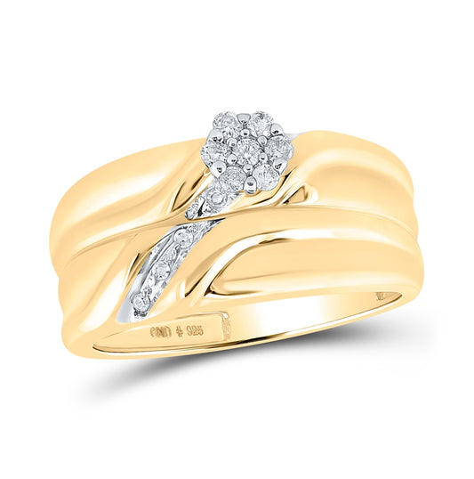 Yellow-tone Sterling Silver His Hers Round Diamond Matching Wedding Set 1/6 Cttw, Womens Size: 5-10, Mens Size: 7-13