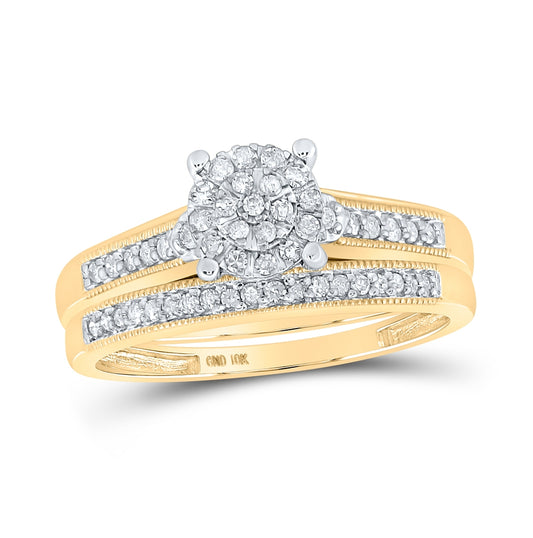 10K Yellow Gold His Hers Round Diamond Cluster Matching Wedding Set 3/8 Cttw, Womens Size: 5-10, Mens Size: 7-13