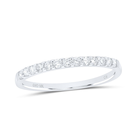 10K White Gold Womens Round Pave-set Diamond Wedding Band 1/6 Cttw, Womens Size: 5-10
