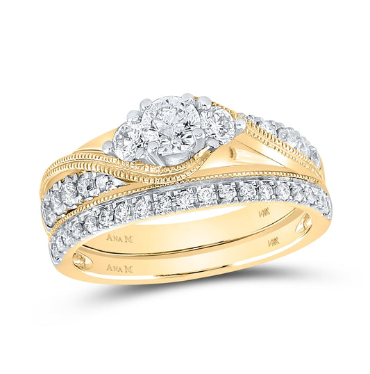 14K Yellow Gold Round Diamond Bridal Wedding Ring Band Set 7/8 Cttw, Womens Size: 5-10