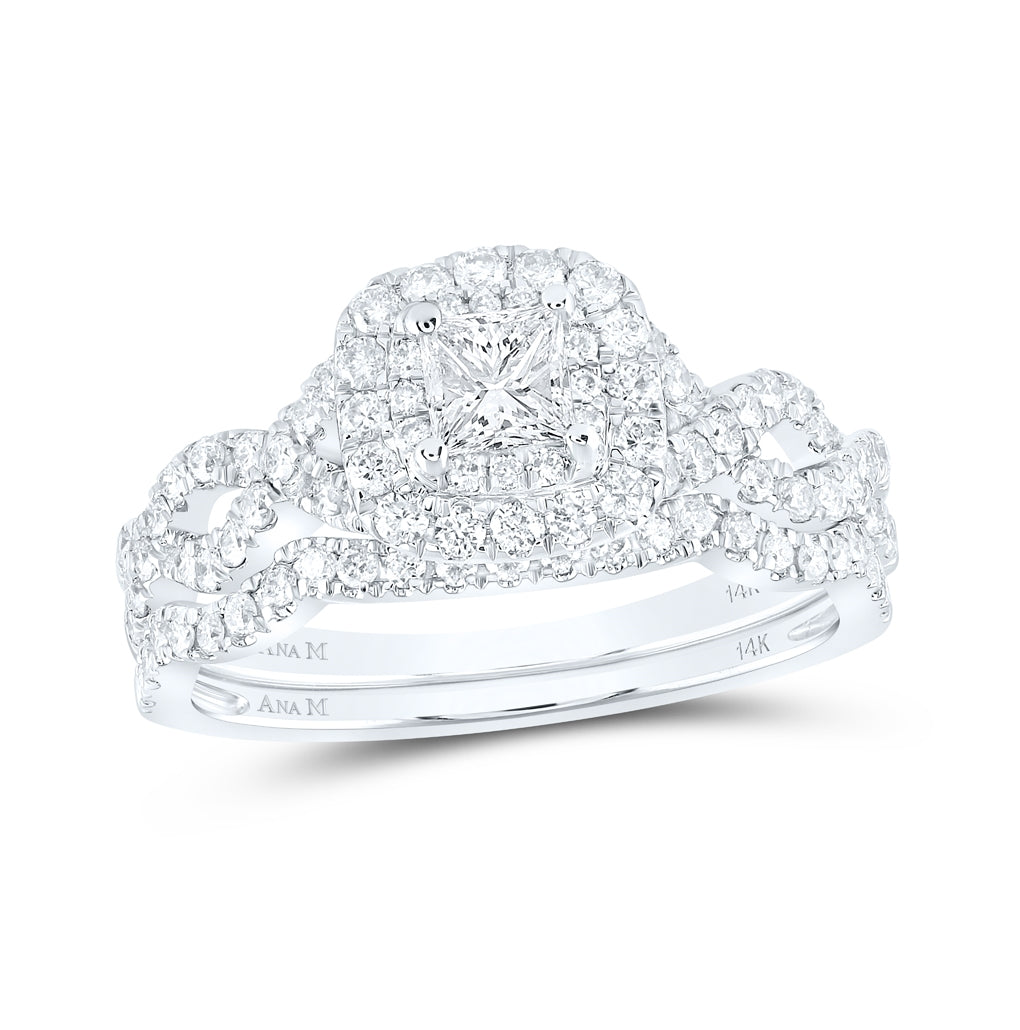 14K White Gold Princess Diamond Bridal Wedding Ring Band Set 1 Cttw, Womens Size: 5-10