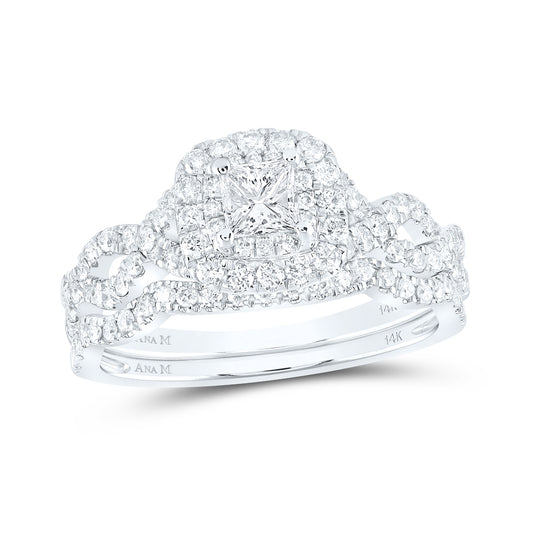 14K White Gold Princess Diamond Bridal Wedding Ring Band Set 1 Cttw, Womens Size: 5-10