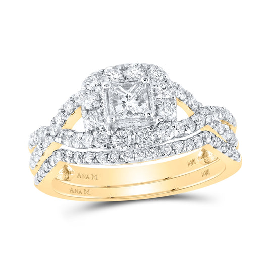 14K Yellow Gold Princess Diamond Twist Bridal Wedding Ring Band Set 1 Cttw, Womens Size: 5-10