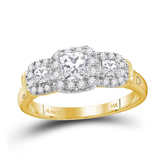 14K Yellow Gold Princess Diamond 3-stone Bridal Wedding Engagement Ring 3/4 Cttw, Womens Size: 5-10