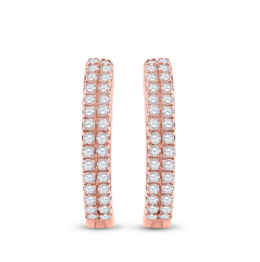 10K Rose Gold Womens Round Diamond Hoop Earrings 1/5 Cttw, Length: 0.51 In, Width: 0.08 In
