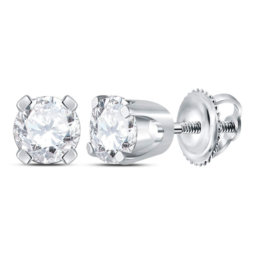 14K White Or Yellow Gold Unisex Round Diamond Solitaire Stud Earrings