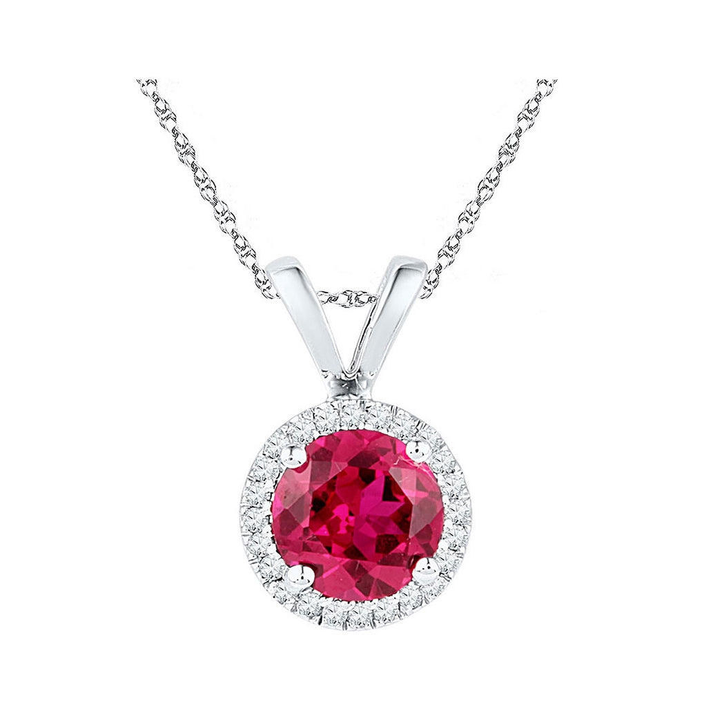 10K White Or Yellow Gold Womens Synthetic Solitaire & Diamond Halo Pendant