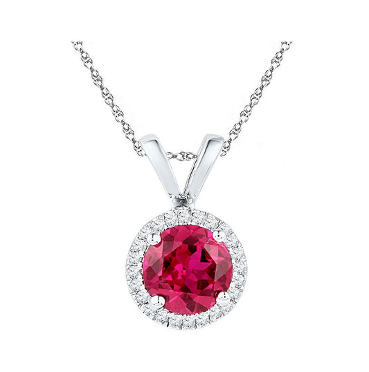 10K White Or Yellow Gold Womens Synthetic Solitaire & Diamond Halo Pendant