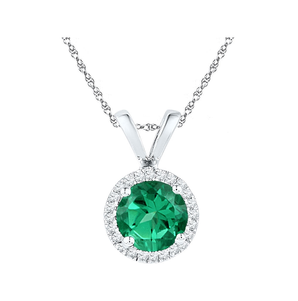 10k White Gold Womens Synthetic Emerald Solitaire & Diamond Halo Pendant 7/8 Cttw, Width: 0.31 In